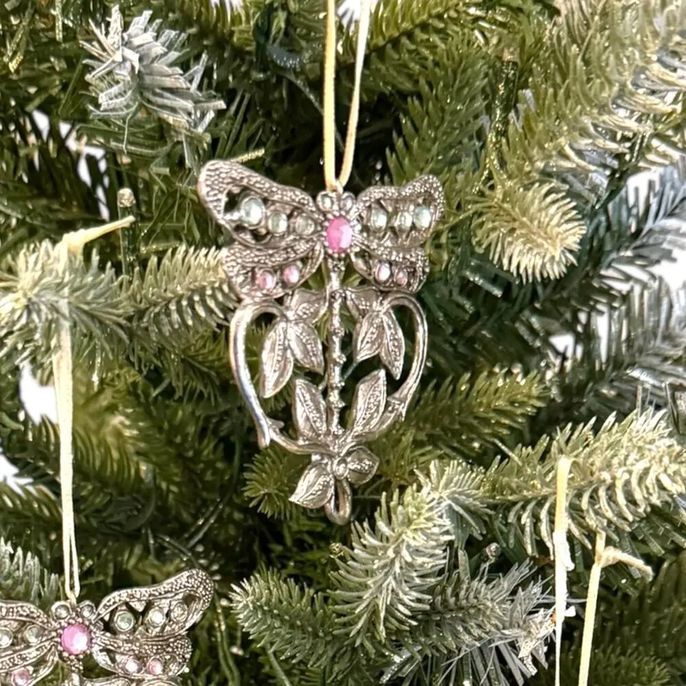 Vintage Gold Tone Dragonfly Christmas Ornaments -‎ Set of 5